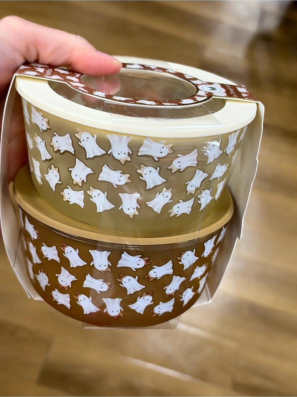 Frosted Ghost Print with Bow Glass Food Storage Container Set Bow Glass